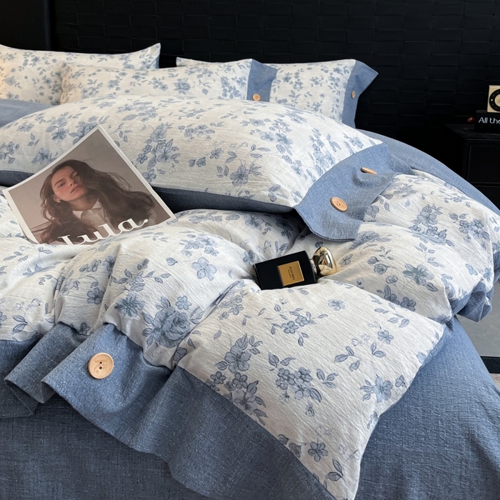 91家纺网 家纺一手货源 找家纺 梦舒羽 2025新款A类原麻纽扣四件套加厚被套床单床笠宿舍双人床仿亚麻套件 南阳旧梦