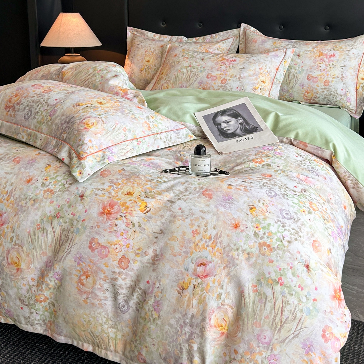 91家纺网 家纺一手货源 找家纺 玉海棠家纺 2025新款数码印花加厚全棉磨毛四件套 庄园午后