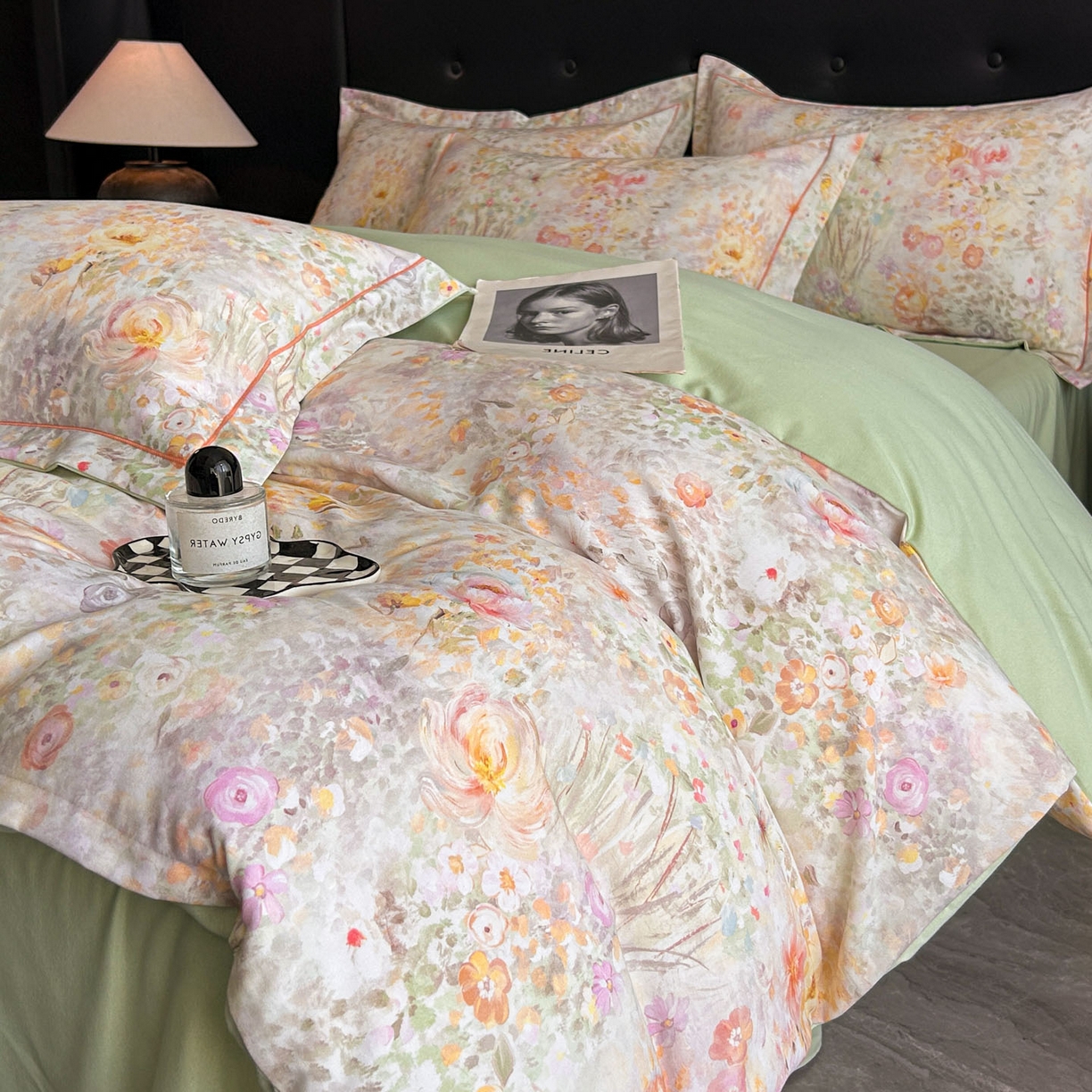 91家纺网 家纺一手货源 找家纺 玉海棠家纺 2025新款数码印花加厚全棉磨毛四件套 庄园午后