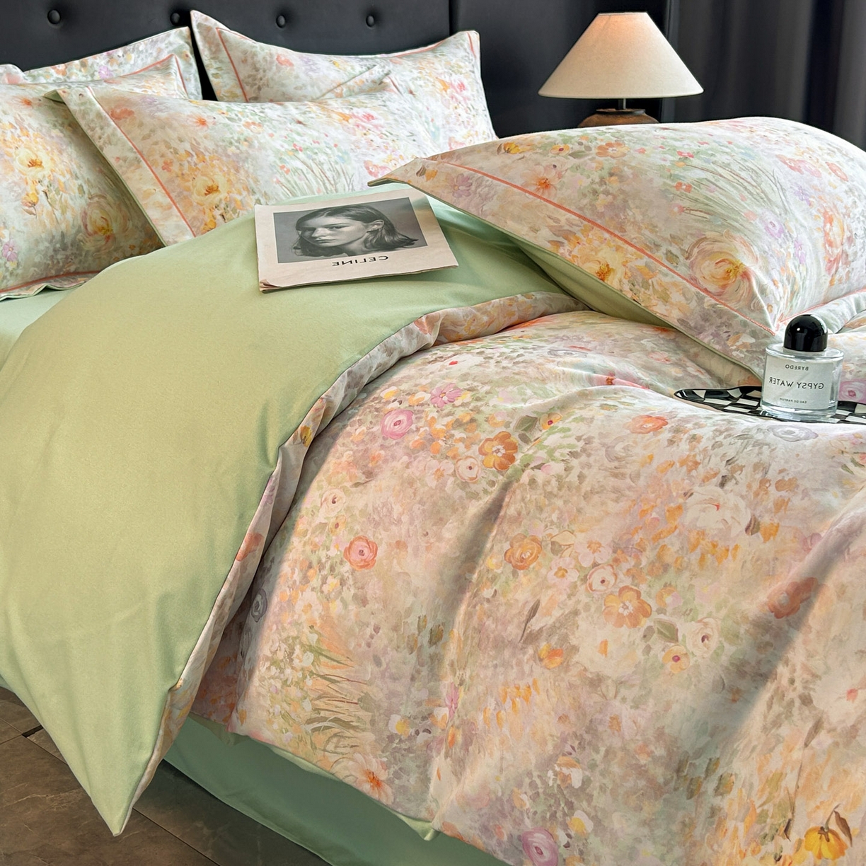 91家纺网 家纺一手货源 找家纺 玉海棠家纺 2025新款数码印花加厚全棉磨毛四件套 庄园午后