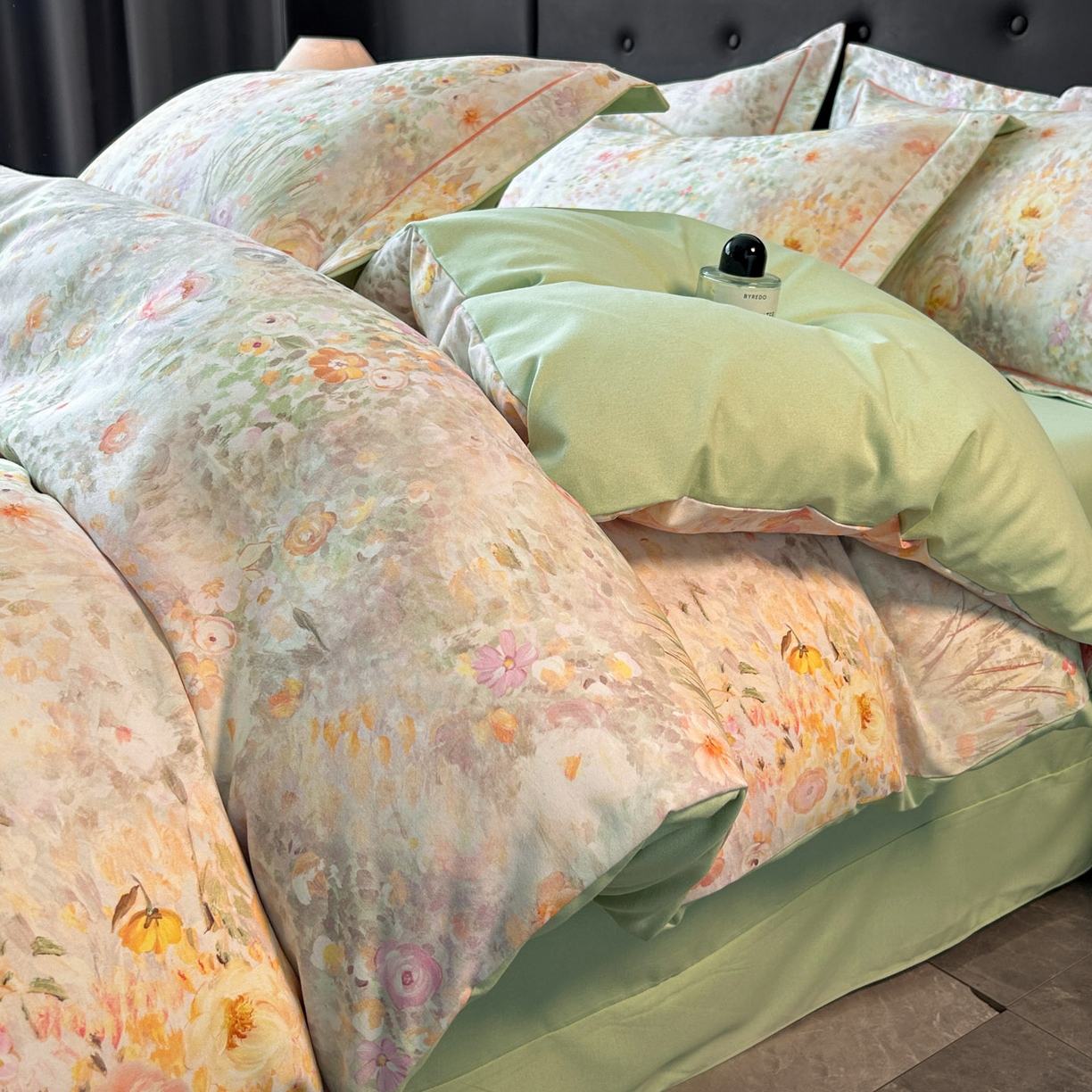 91家纺网 家纺一手货源 找家纺 玉海棠家纺 2025新款数码印花加厚全棉磨毛四件套 庄园午后