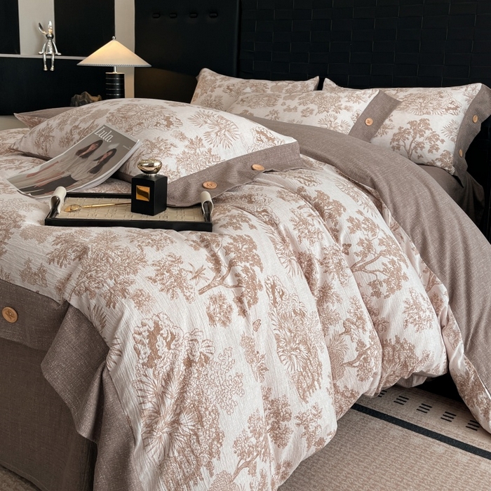 91家纺网 家纺一手货源 找家纺 梦舒羽 2025新款A类原麻纽扣四件套加厚被套床单床笠宿舍双人床仿亚麻套件 水木年华