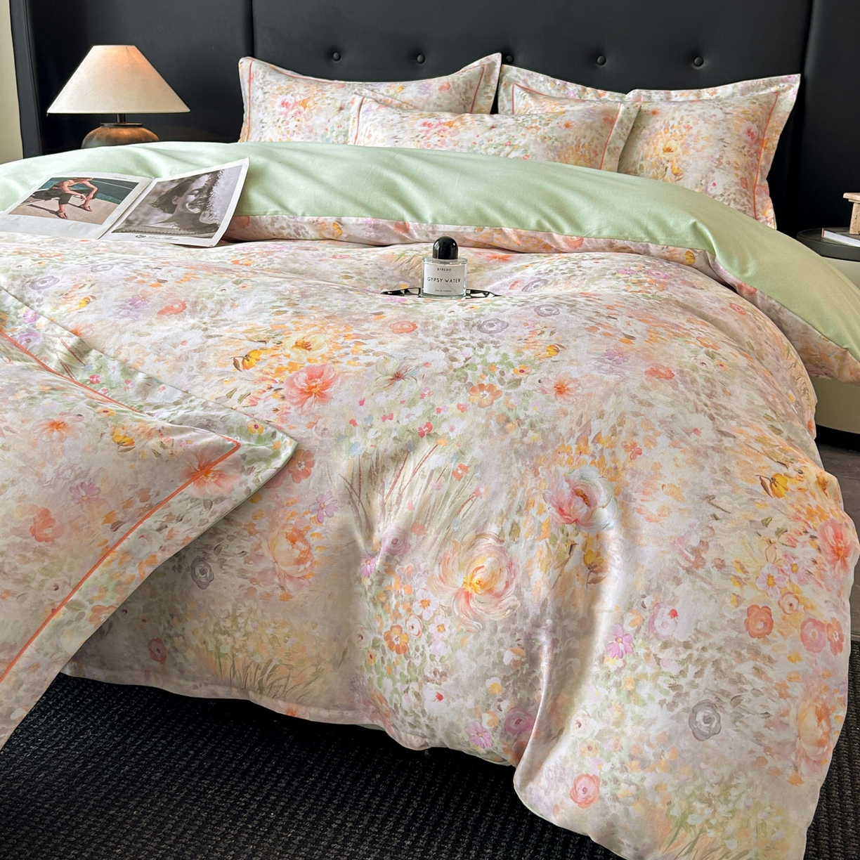 91家纺网 家纺一手货源 找家纺 玉海棠家纺 2025新款数码印花加厚全棉磨毛四件套 庄园午后