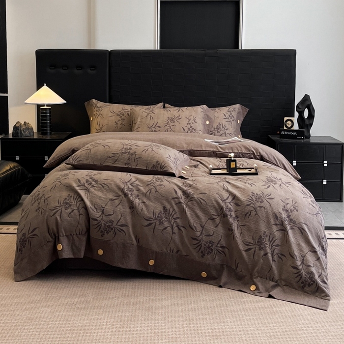 91家纺网 家纺一手货源 找家纺 梦舒羽 2025新款A类原麻纽扣四件套加厚被套床单床笠宿舍双人床仿亚麻套件 素锦