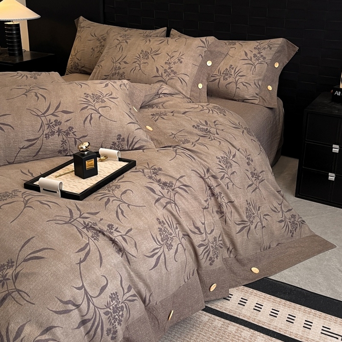 91家纺网 家纺一手货源 找家纺 梦舒羽 2025新款A类原麻纽扣四件套加厚被套床单床笠宿舍双人床仿亚麻套件 素锦