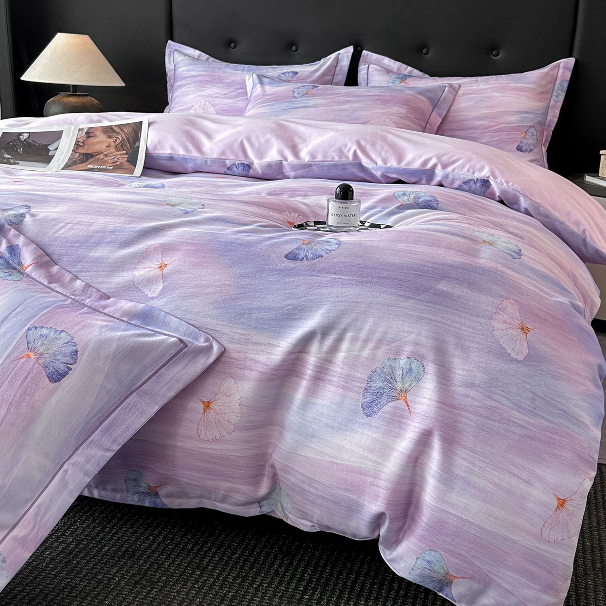 91家纺网 家纺一手货源 找家纺 玉海棠家纺 2025新款数码印花加厚全棉磨毛四件套 紫潭浮金