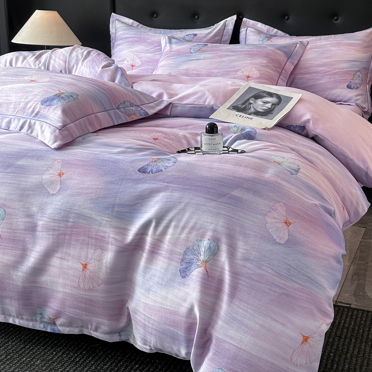 91家纺网 家纺一手货源 找家纺 玉海棠家纺 2025新款数码印花加厚全棉磨毛四件套 紫潭浮金