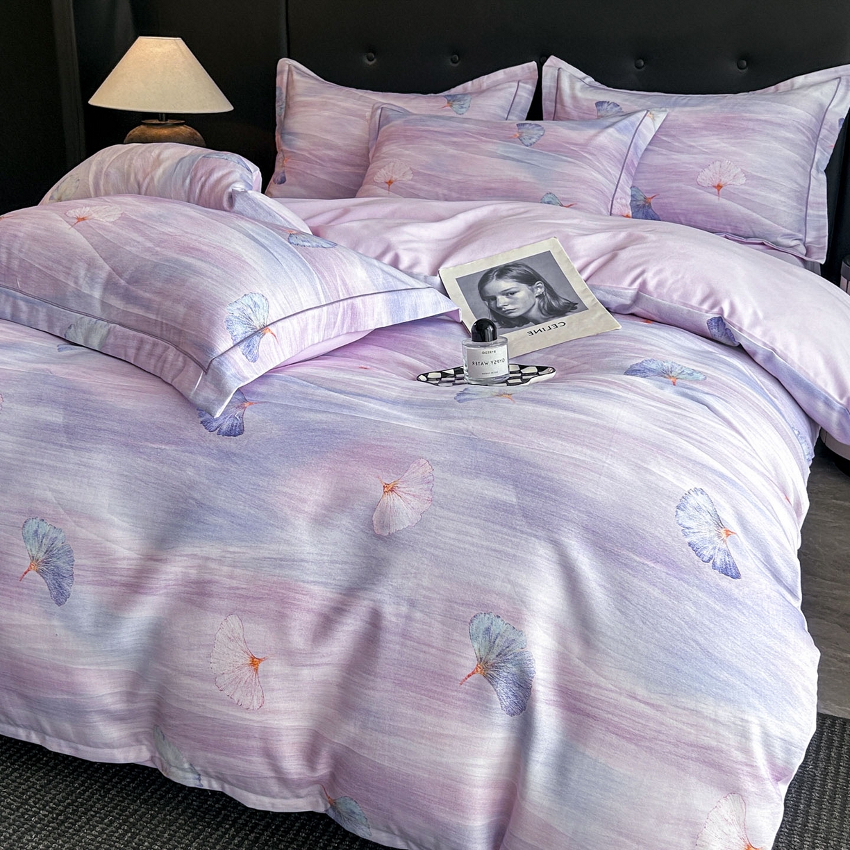 91家纺网 家纺一手货源 找家纺 玉海棠家纺 2025新款数码印花加厚全棉磨毛四件套 紫潭浮金