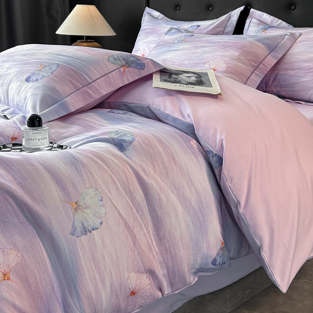 91家纺网 家纺一手货源 找家纺 玉海棠家纺 2025新款数码印花加厚全棉磨毛四件套 紫潭浮金