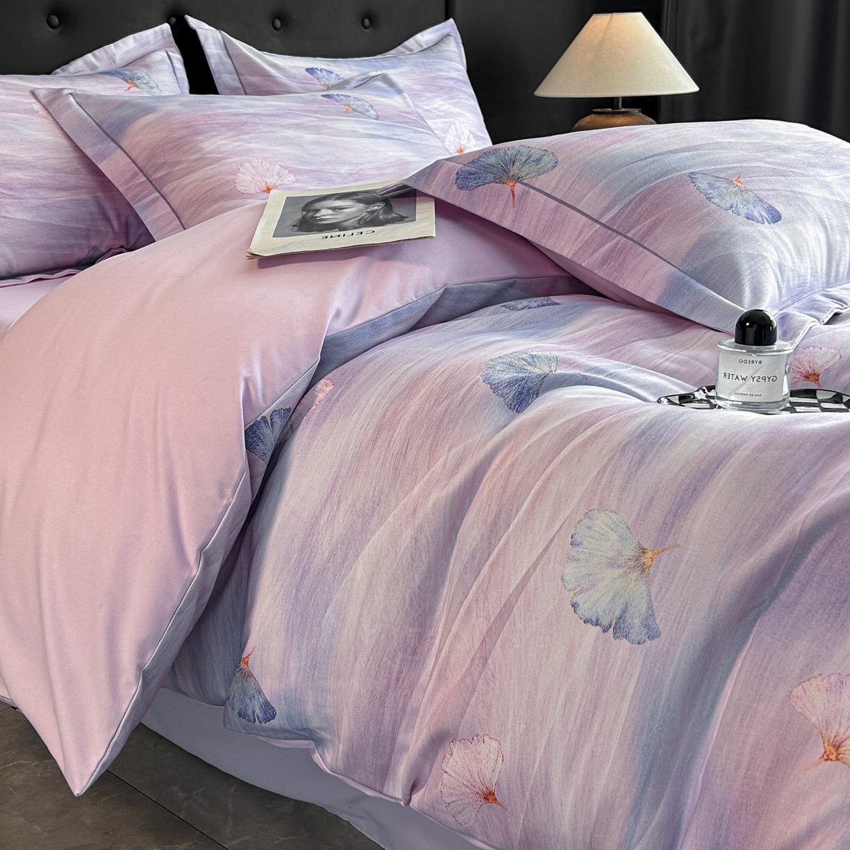 91家纺网 家纺一手货源 找家纺 玉海棠家纺 2025新款数码印花加厚全棉磨毛四件套 紫潭浮金