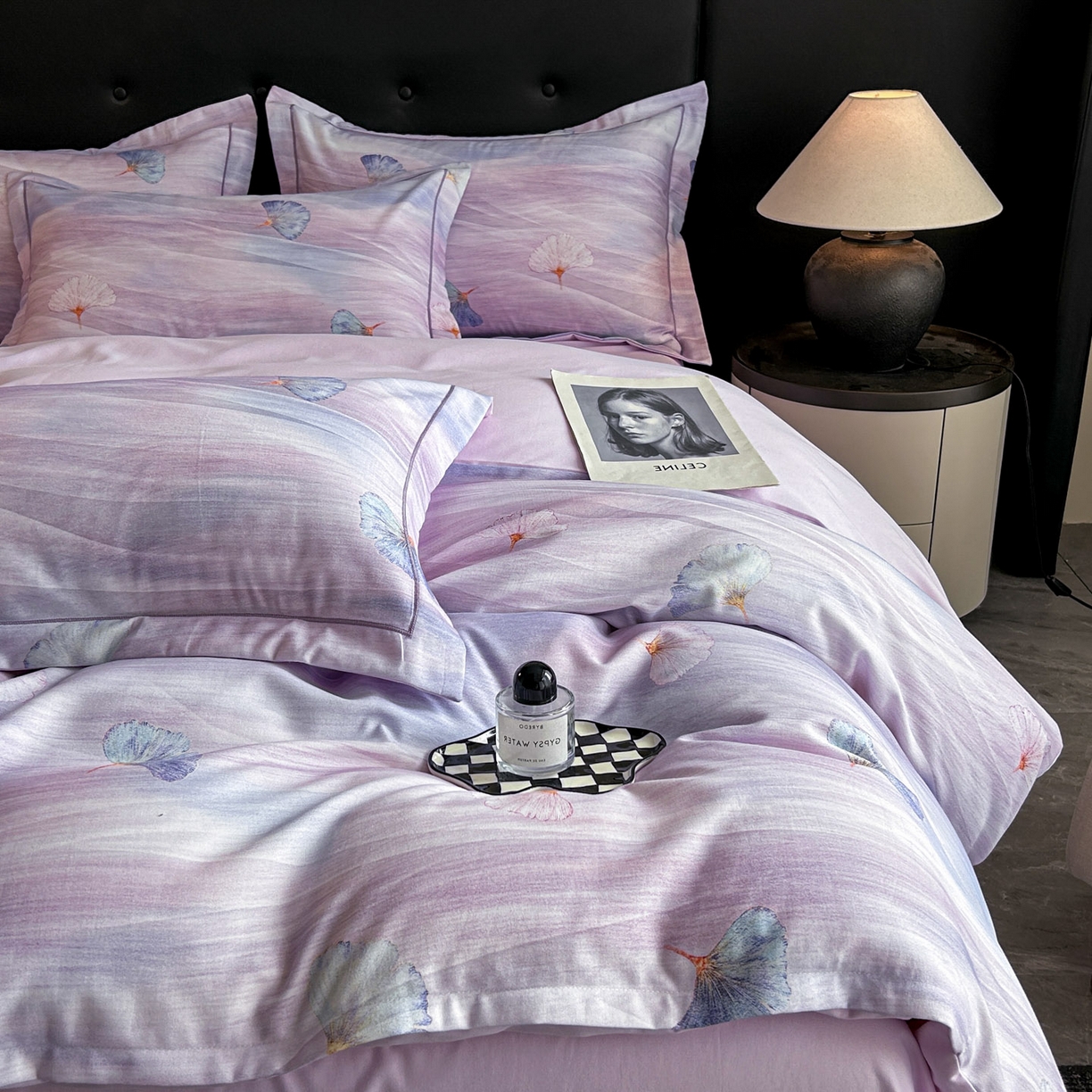 91家纺网 家纺一手货源 找家纺 玉海棠家纺 2025新款数码印花加厚全棉磨毛四件套 紫潭浮金