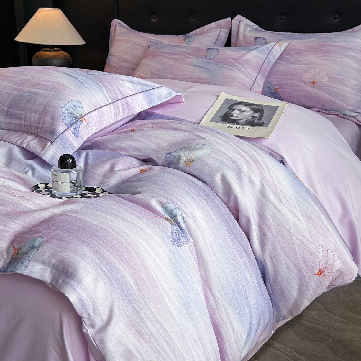 91家纺网 家纺一手货源 找家纺 玉海棠家纺 2025新款数码印花加厚全棉磨毛四件套 紫潭浮金