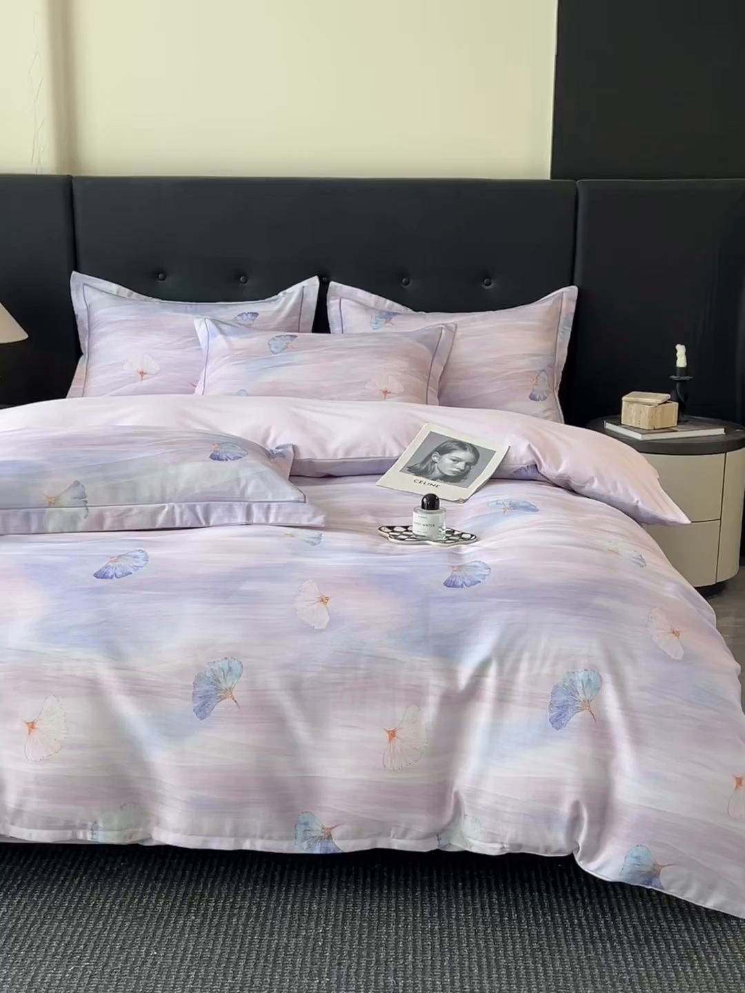 91家纺网 家纺一手货源 找家纺 玉海棠家纺 2025新款数码印花加厚全棉磨毛四件套 紫潭浮金