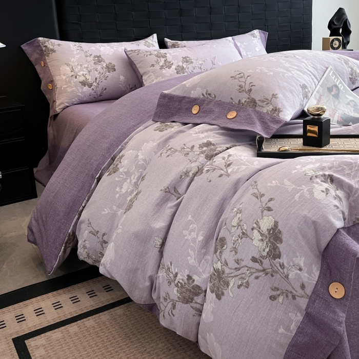 91家纺网 家纺一手货源 找家纺 圣比熊 2025新款A类原麻纽扣四件套加厚被套床单床笠宿舍双人床仿亚麻套件 春风序