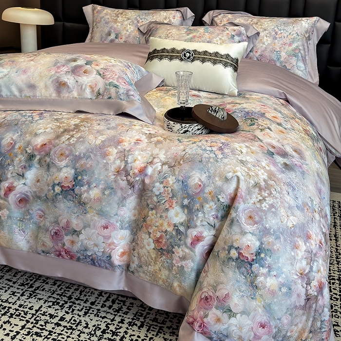 91家纺网 家纺一手货源 找家纺 （总）东方名伶 2025新款莱赛尔兰精天丝棉数码印花宽边四件套