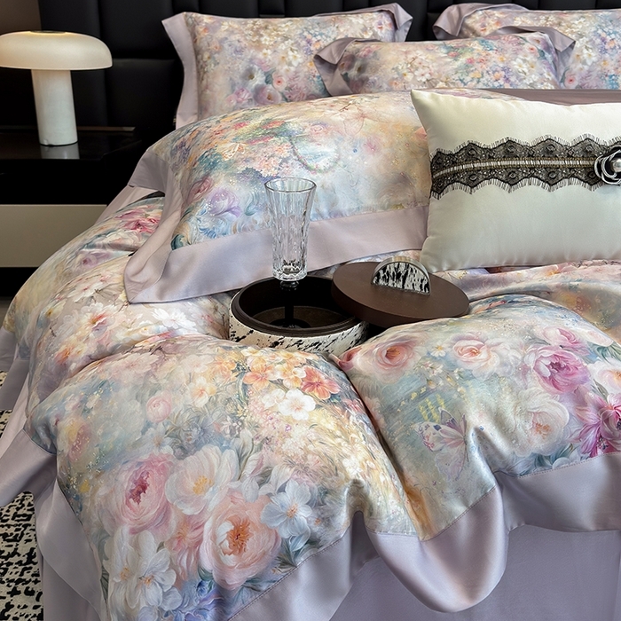 91家纺网 家纺一手货源 找家纺 （总）东方名伶 2025新款莱赛尔兰精天丝棉数码印花宽边四件套