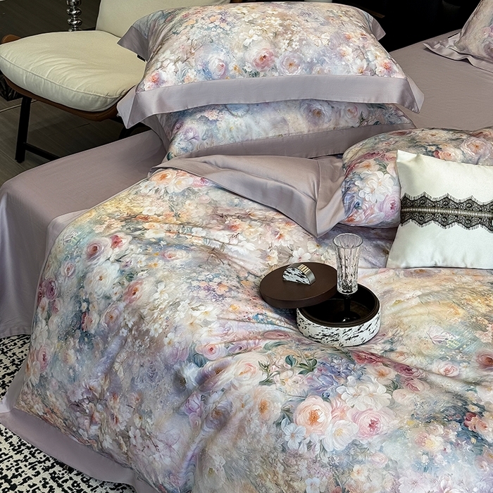 91家纺网 家纺一手货源 找家纺 （总）东方名伶 2025新款莱赛尔兰精天丝棉数码印花宽边四件套