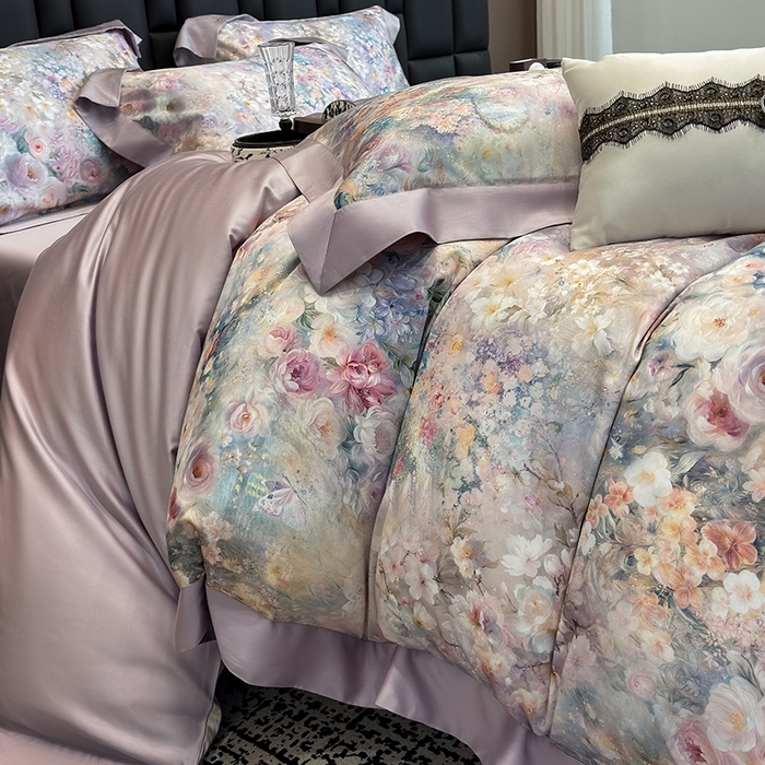 91家纺网 家纺一手货源 找家纺 （总）东方名伶 2025新款莱赛尔兰精天丝棉数码印花宽边四件套