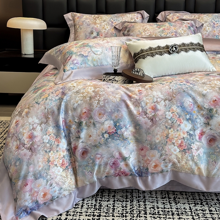 91家纺网 家纺一手货源 找家纺 （总）东方名伶 2025新款莱赛尔兰精天丝棉数码印花宽边四件套