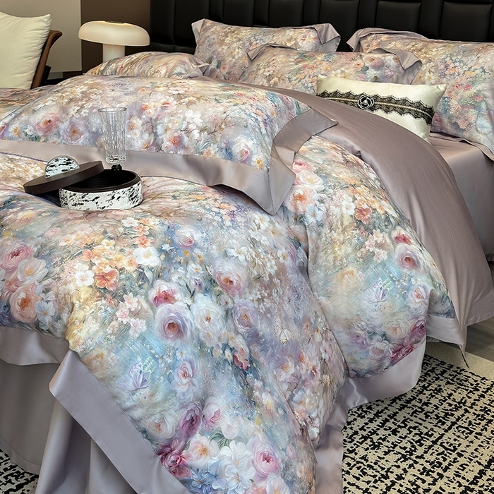 91家纺网 家纺一手货源 找家纺 （总）东方名伶 2025新款莱赛尔兰精天丝棉数码印花宽边四件套