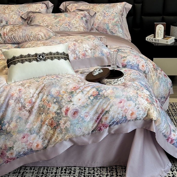 91家纺网 家纺一手货源 找家纺 （总）东方名伶 2025新款莱赛尔兰精天丝棉数码印花宽边四件套