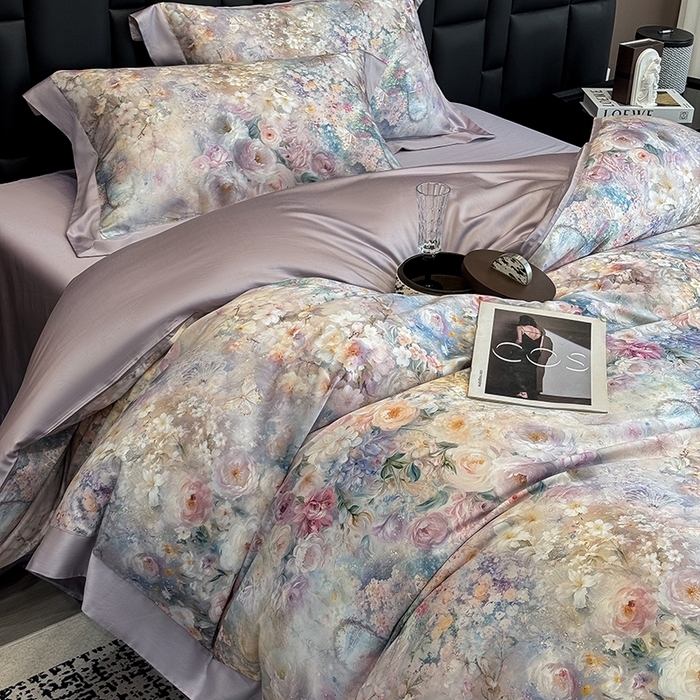 91家纺网 家纺一手货源 找家纺 （总）东方名伶 2025新款莱赛尔兰精天丝棉数码印花宽边四件套