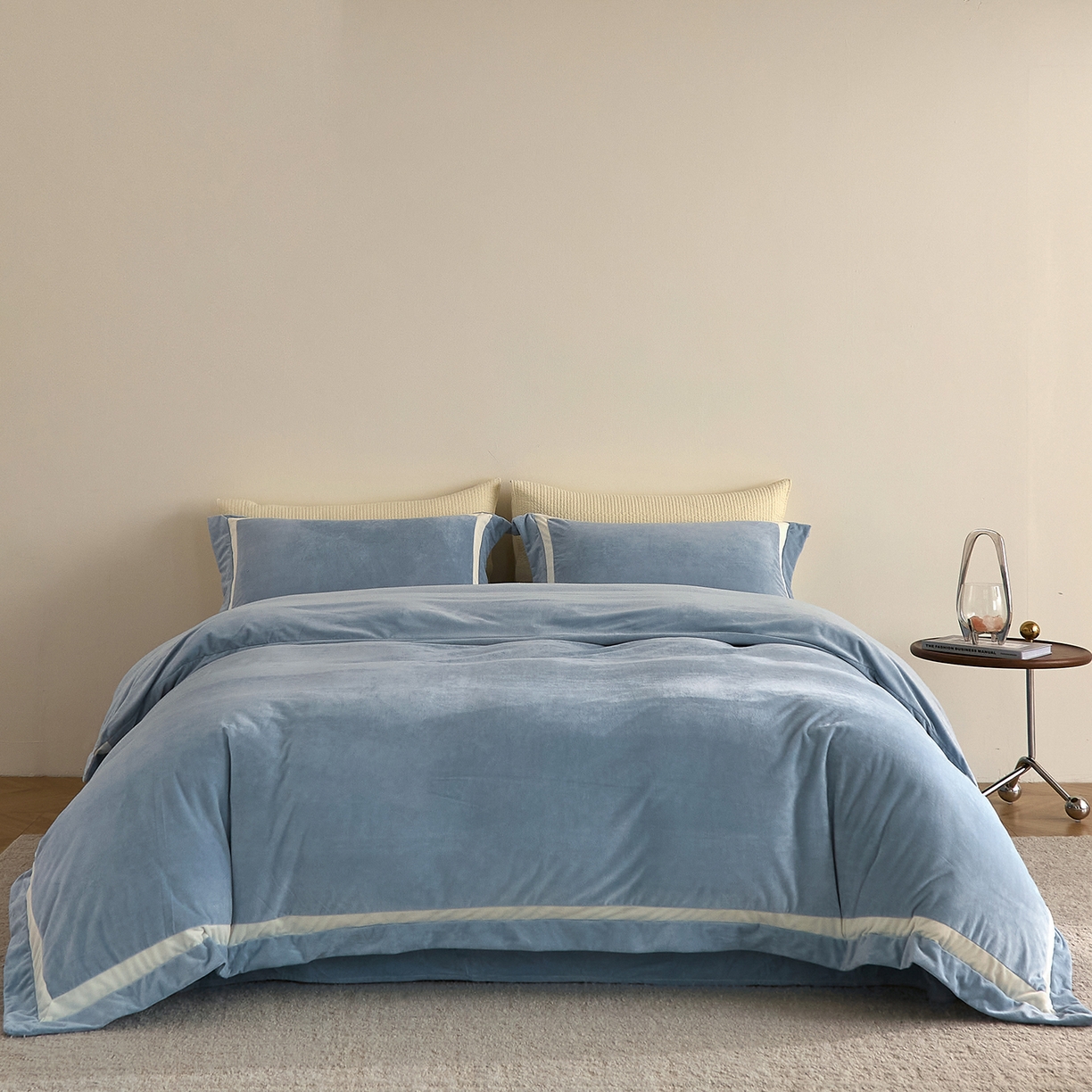 91家纺网 家纺一手货源 找家纺 ONE TWO ONE 121 2025新款轻奢新法式德芙绒宝宝绒婴儿绒短毛绒牛奶绒四件套床单被套【繁华】【提供买家秀】【会员-20】 平台控价券后不得低于318/338元 繁华-和煦蓝