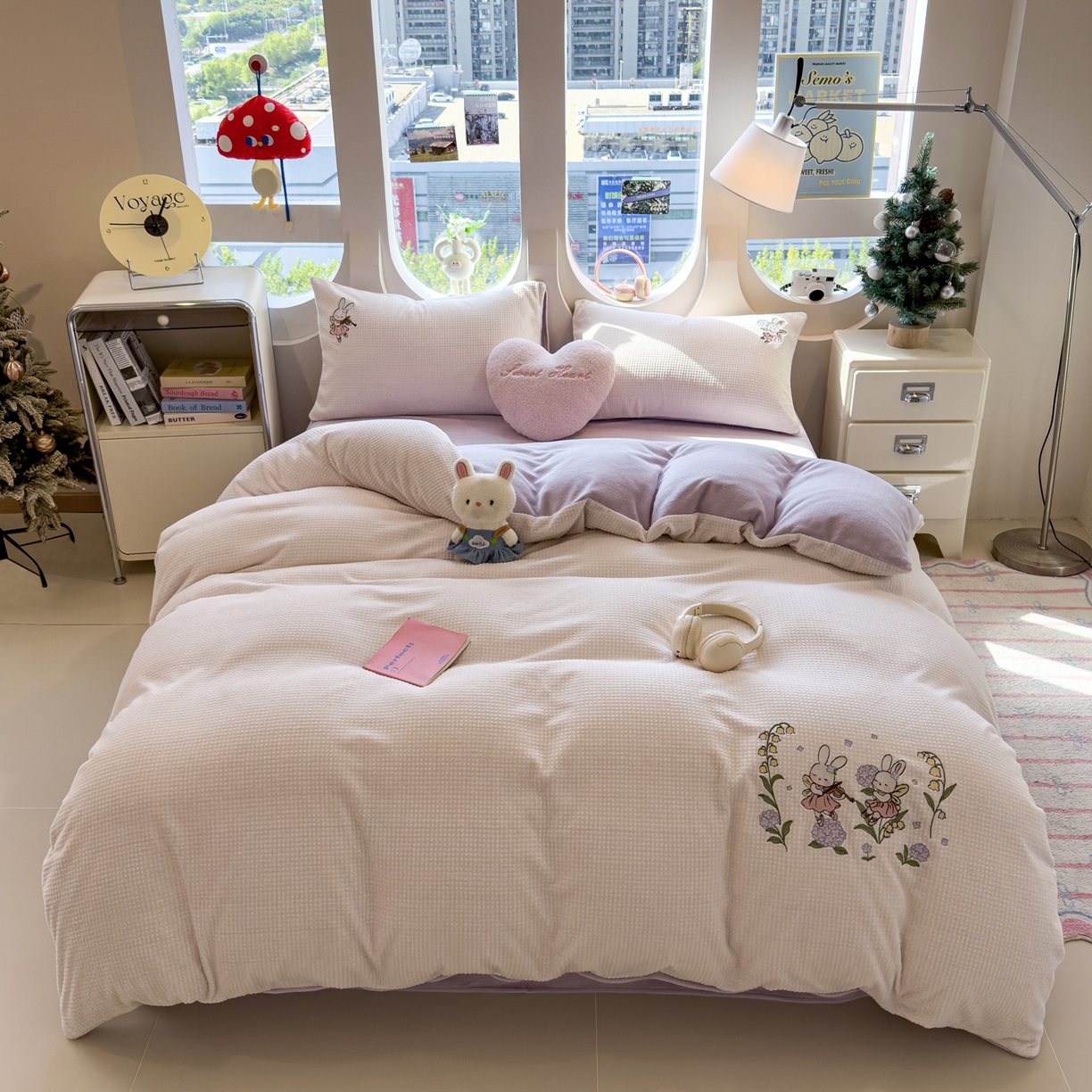 凯罗 2025秋冬牛奶绒绣花四件套 兔仙子的音乐会