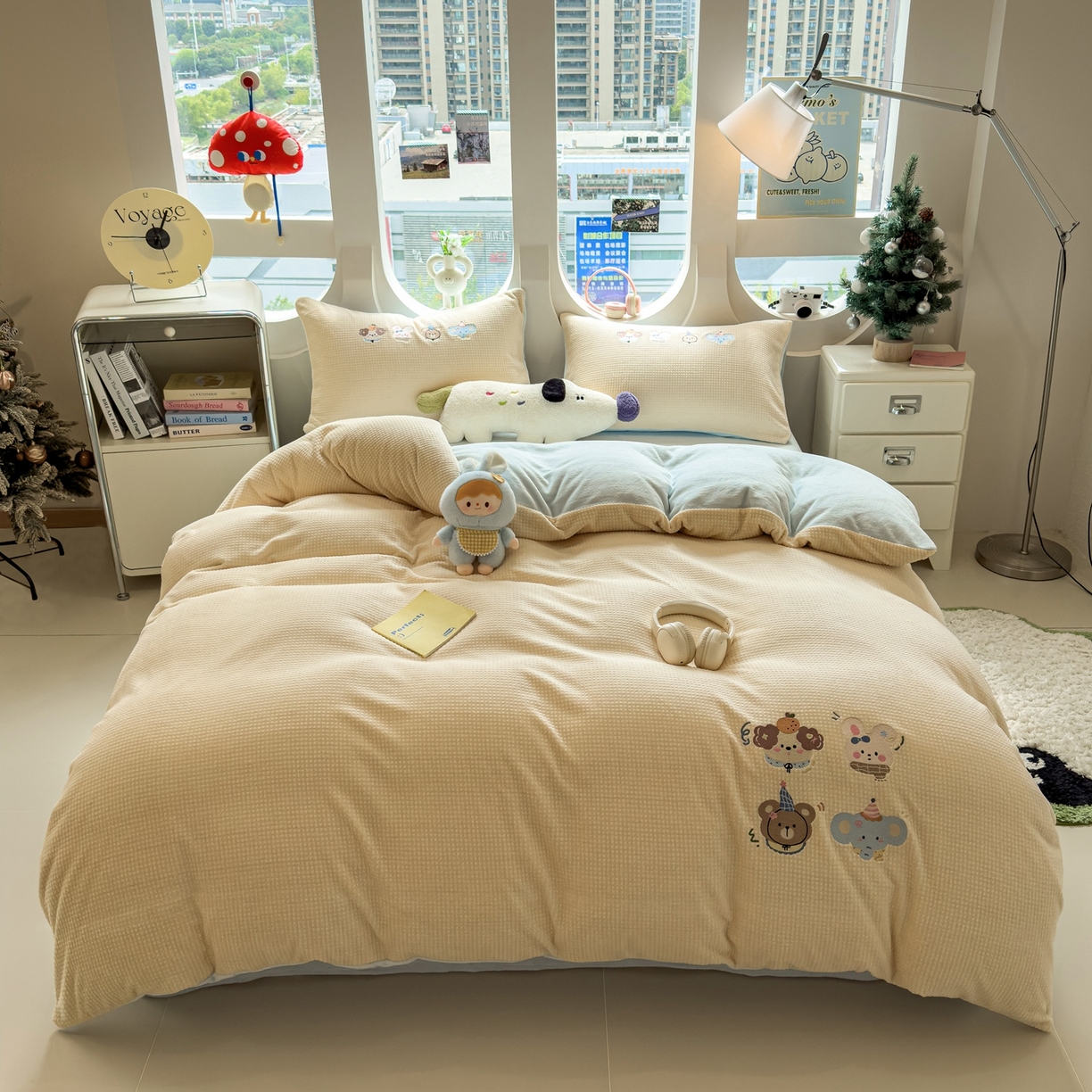 凯罗 2025秋冬牛奶绒绣花四件套 萌宠大头贴