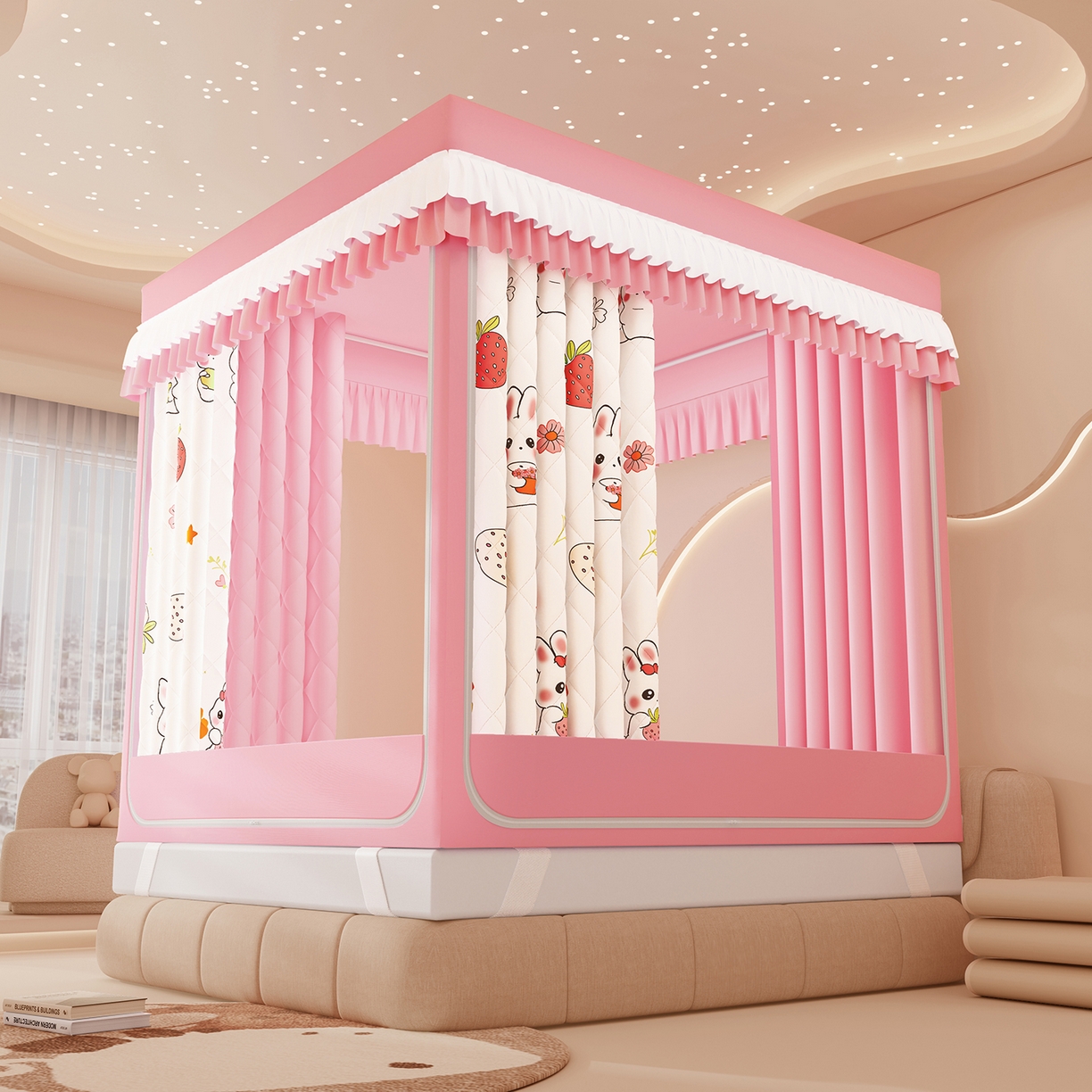 91家纺网 家纺一手货源 找家纺 （总）浪幔纱蚊帐 2025新款卡通印花款夹棉蚊帐