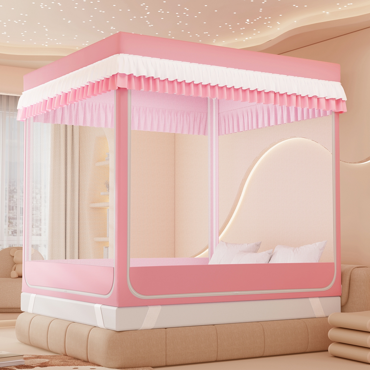 91家纺网 家纺一手货源 找家纺 （总）浪幔纱蚊帐 2025新款卡通印花款夹棉蚊帐