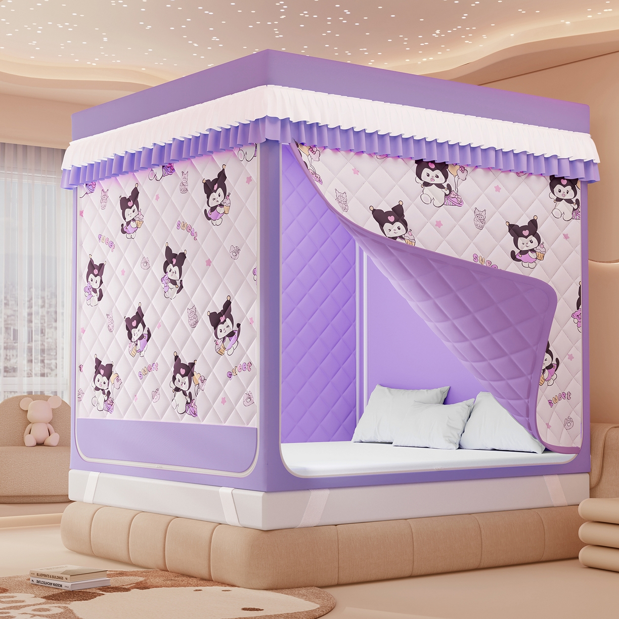 91家纺网 家纺一手货源 找家纺 （总）浪幔纱蚊帐 2025新款卡通印花款夹棉蚊帐