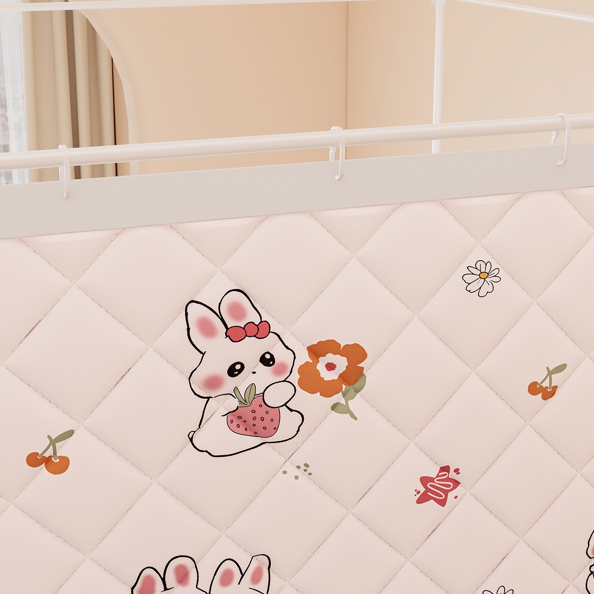 91家纺网 家纺一手货源 找家纺 浪幔纱蚊帐 2025新款卡通印花款夹棉蚊帐 草莓小兔