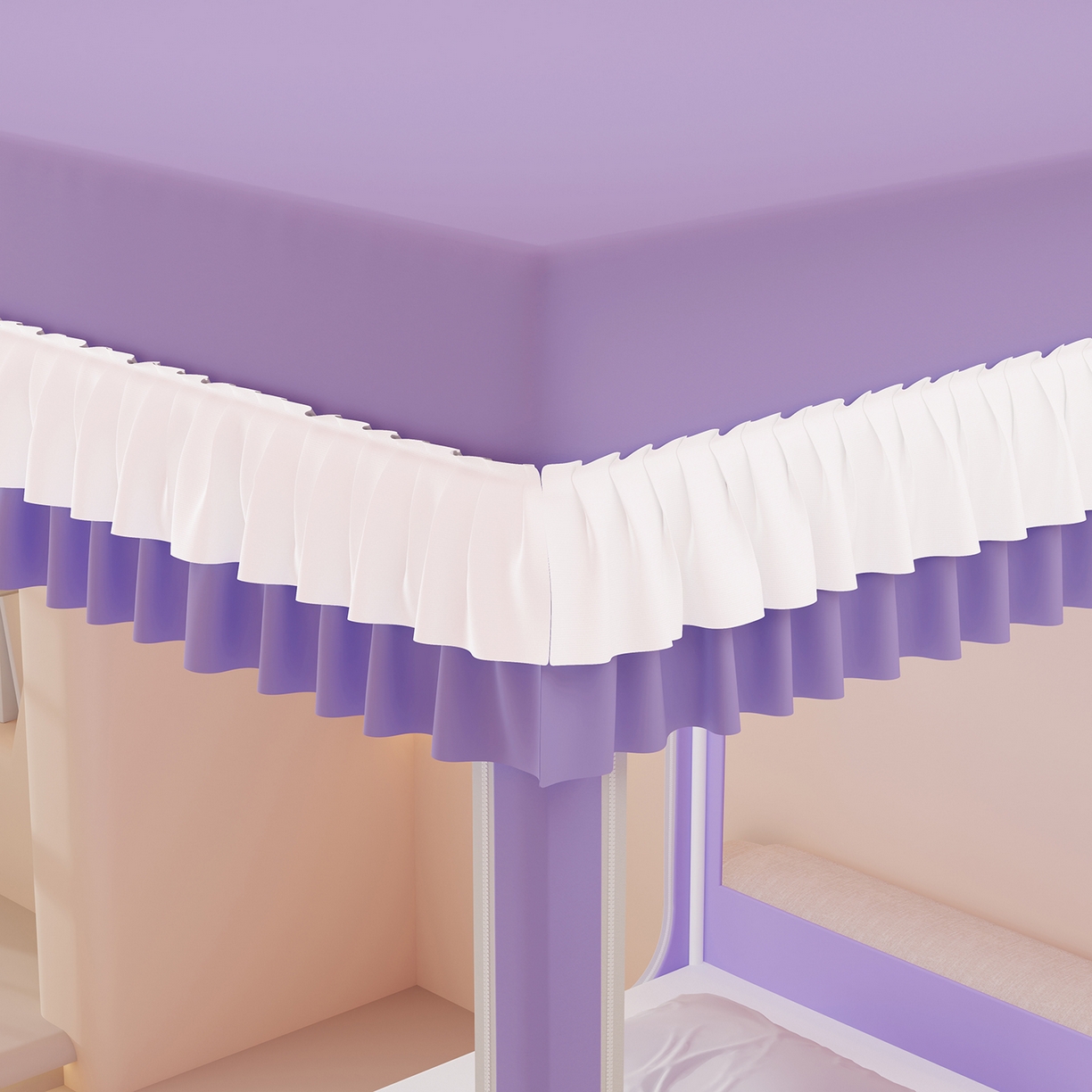 91家纺网 家纺一手货源 找家纺 浪幔纱蚊帐 2025新款卡通印花款夹棉蚊帐 花丛小兔