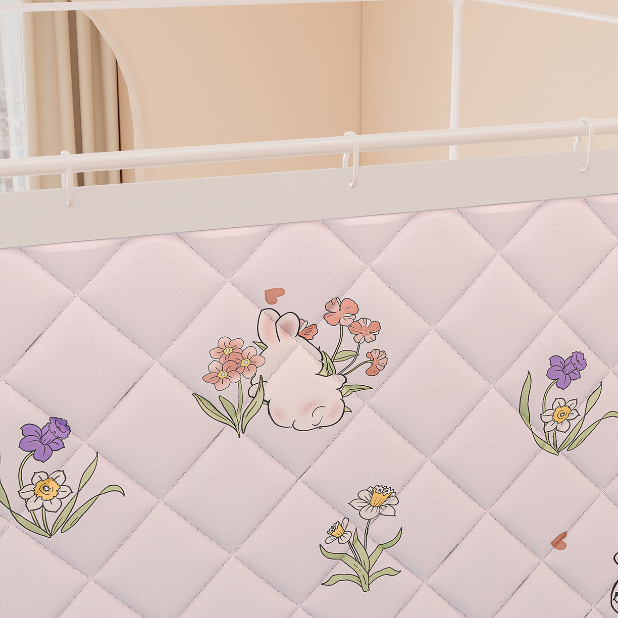 91家纺网 家纺一手货源 找家纺 浪幔纱蚊帐 2025新款卡通印花款夹棉蚊帐 花丛小兔