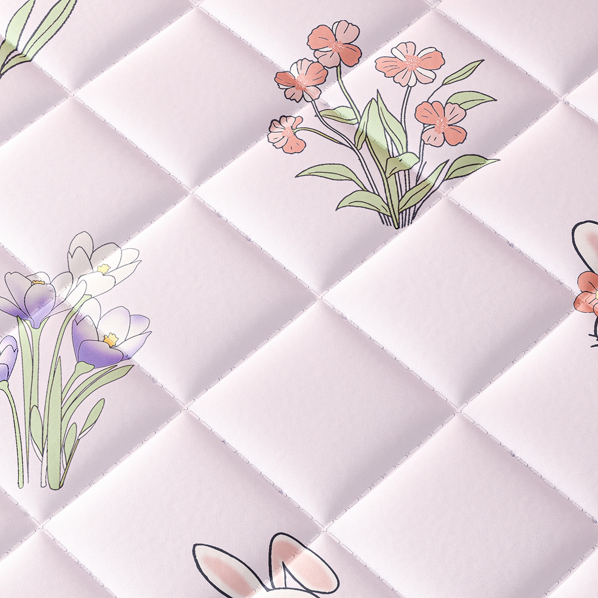 91家纺网 家纺一手货源 找家纺 浪幔纱蚊帐 2025新款卡通印花款夹棉蚊帐 花丛小兔