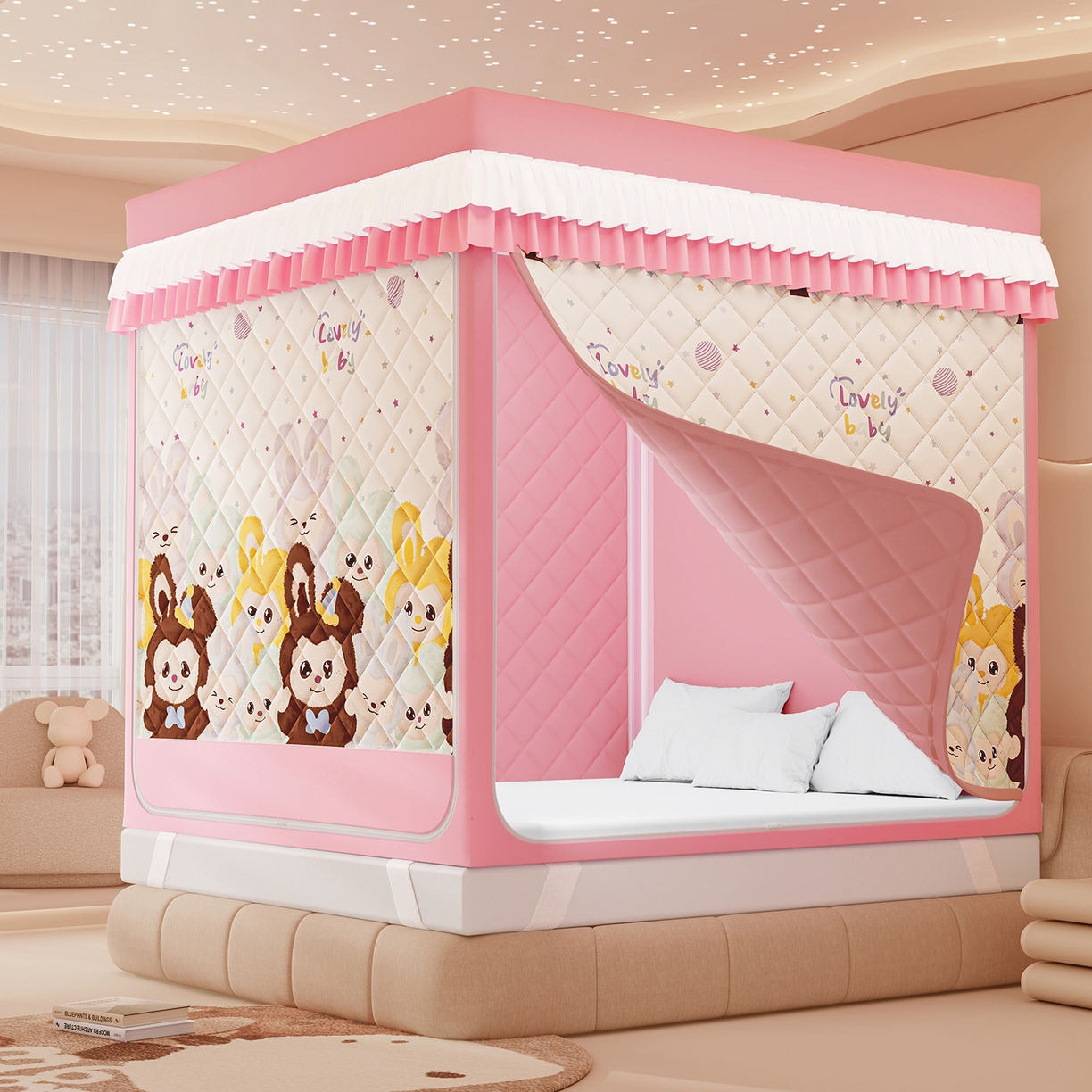 浪幔纱蚊帐 2025新款卡通印花款夹棉蚊帐 可爱乐园