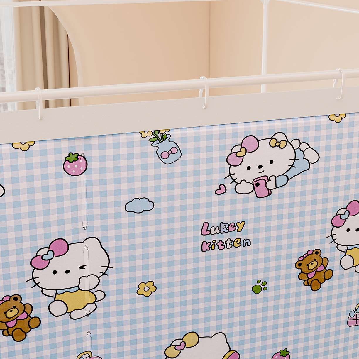 91家纺网 家纺一手货源 找家纺 浪幔纱蚊帐 2025新款卡通印花款夹棉蚊帐 快乐萌猫