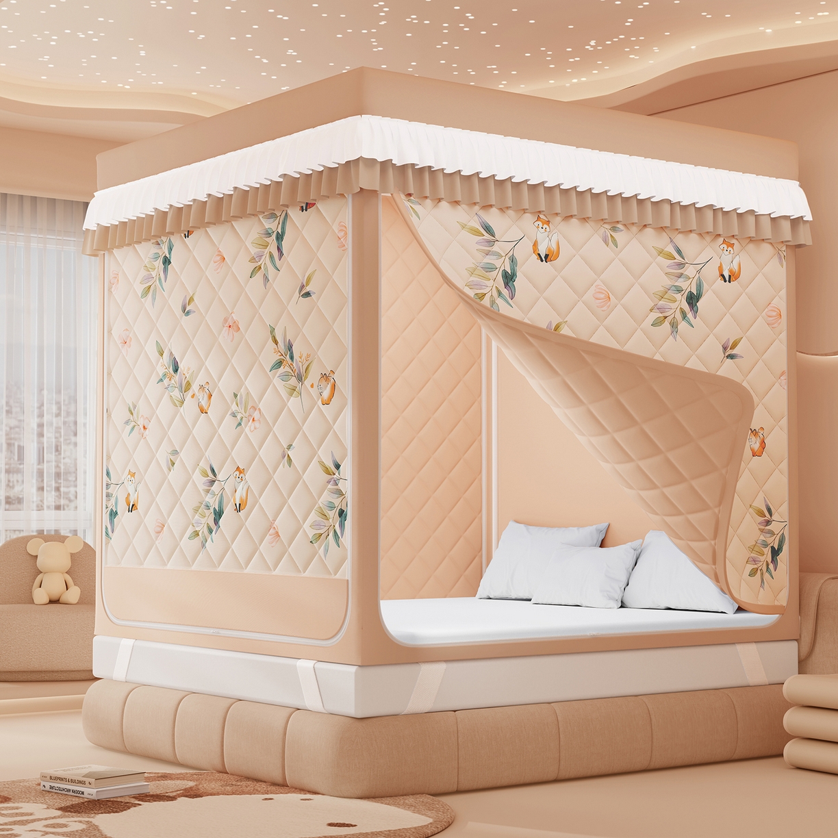 浪幔纱蚊帐 2025新款卡通印花款夹棉蚊帐 森林灵狐