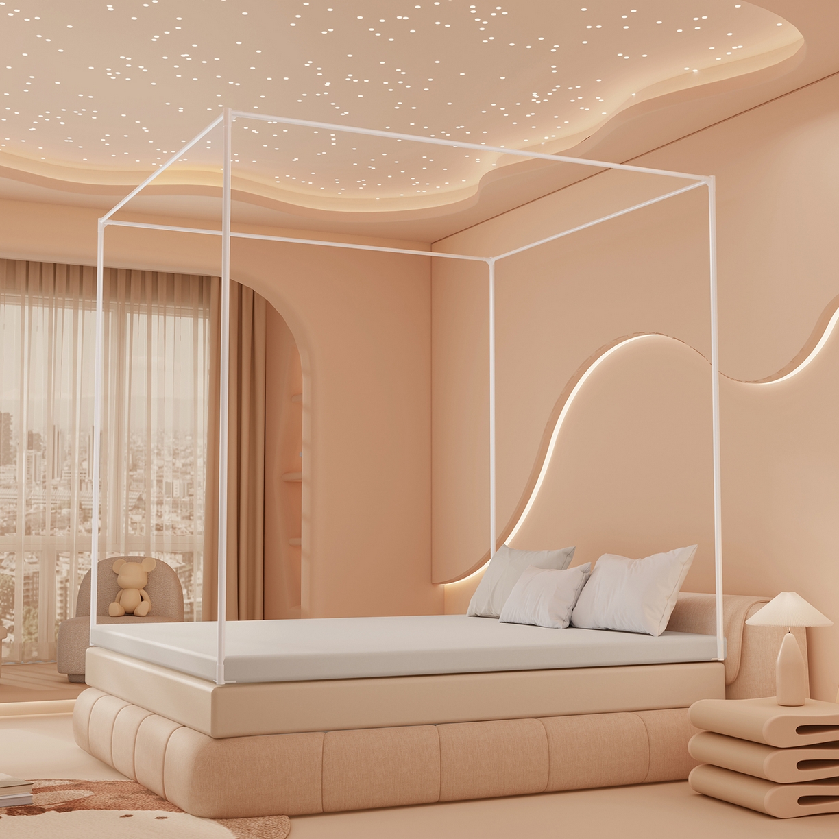 91家纺网 家纺一手货源 找家纺 浪幔纱蚊帐 2025新款卡通印花款夹棉蚊帐 森林灵狐