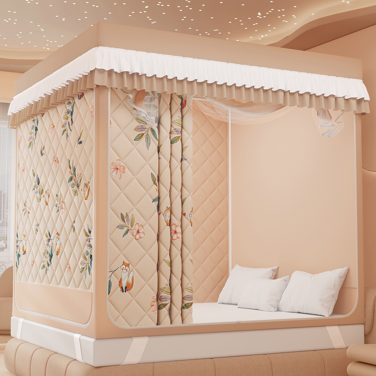 91家纺网 家纺一手货源 找家纺 浪幔纱蚊帐 2025新款卡通印花款夹棉蚊帐 森林灵狐