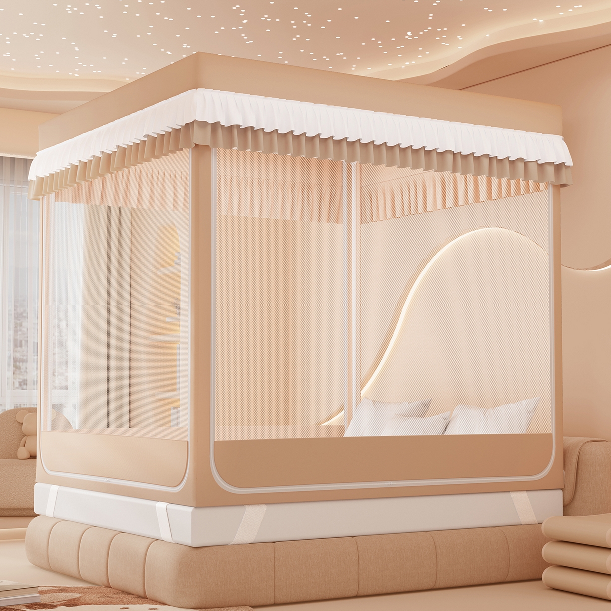 91家纺网 家纺一手货源 找家纺 浪幔纱蚊帐 2025新款卡通印花款夹棉蚊帐 森林灵狐