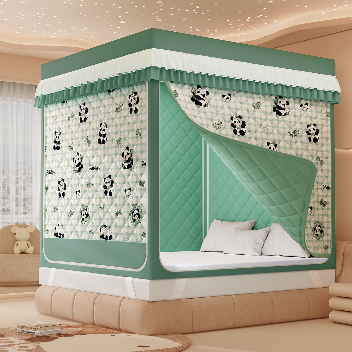 浪幔纱蚊帐 2025新款卡通印花款夹棉蚊帐 岁岁平安