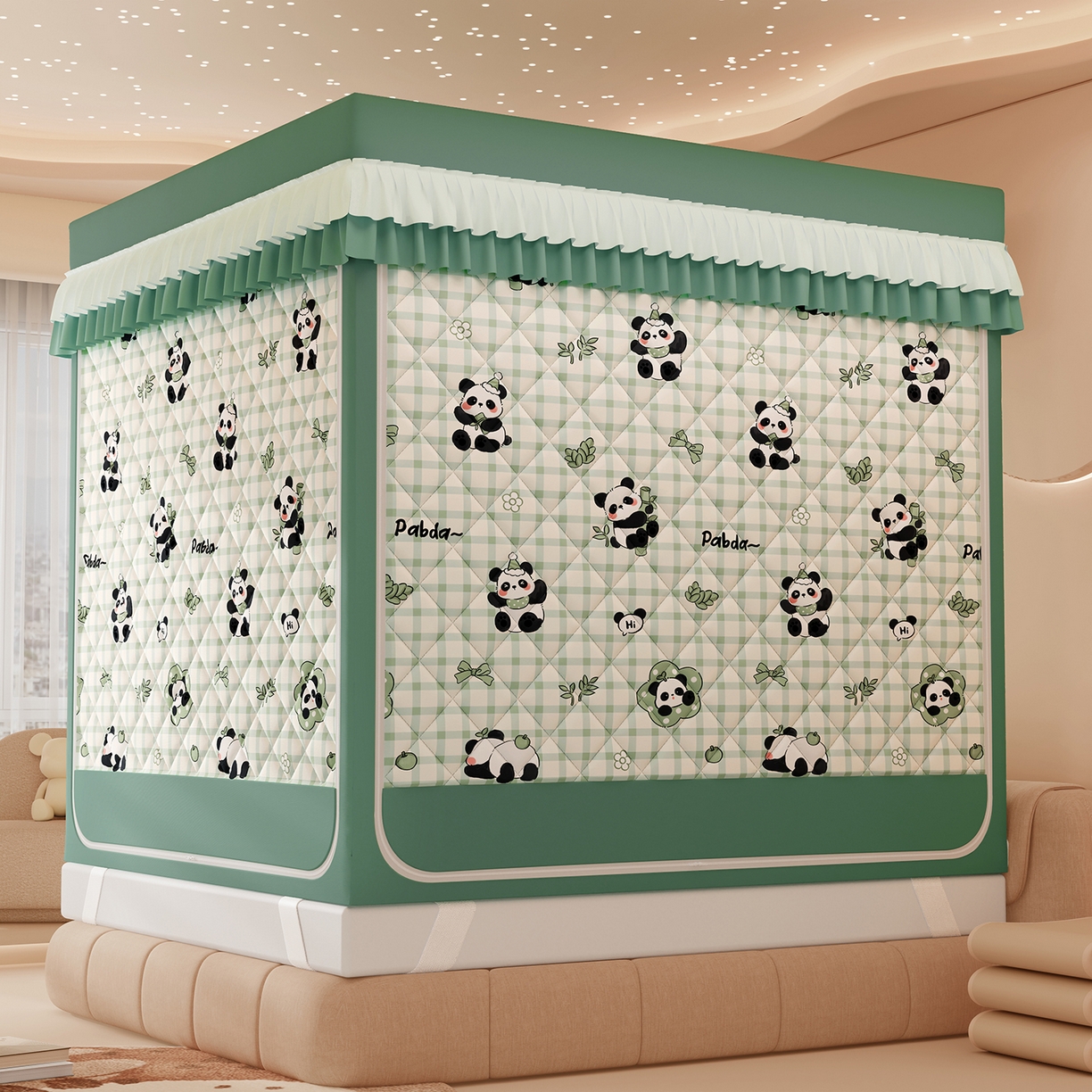 91家纺网 家纺一手货源 找家纺 浪幔纱蚊帐 2025新款卡通印花款夹棉蚊帐 岁岁平安