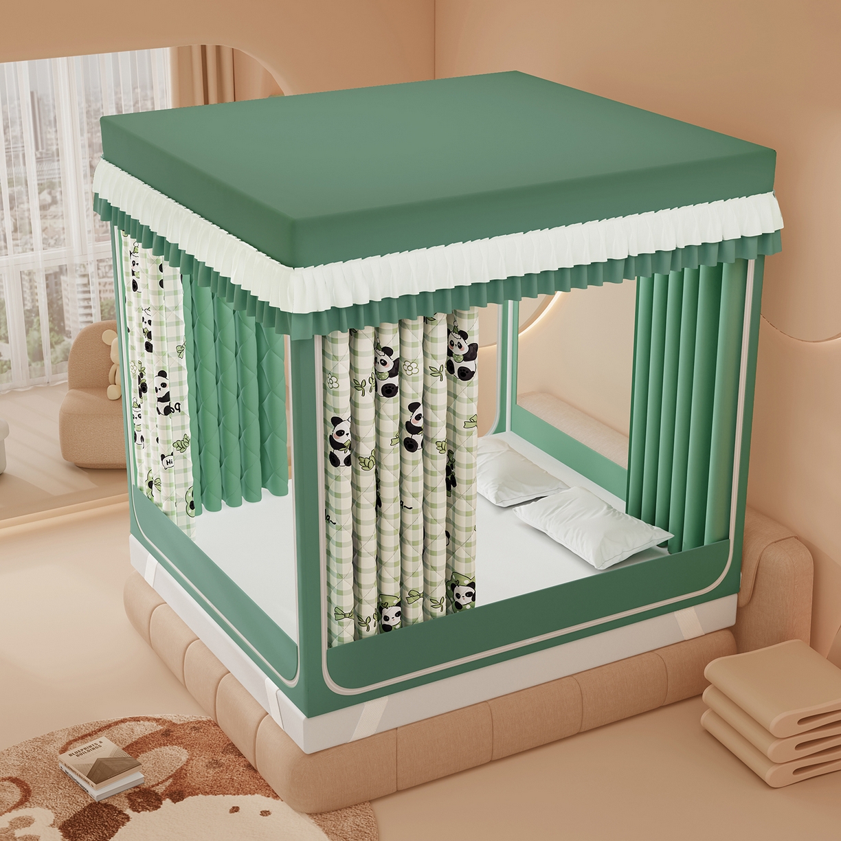 91家纺网 家纺一手货源 找家纺 浪幔纱蚊帐 2025新款卡通印花款夹棉蚊帐 岁岁平安