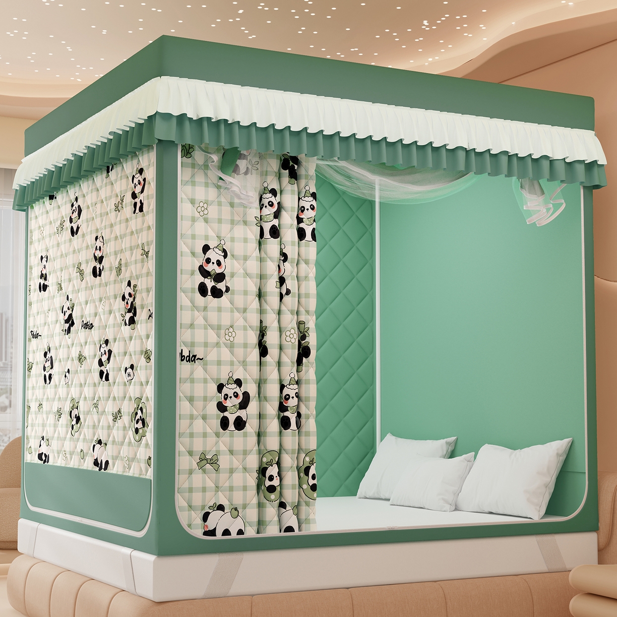 91家纺网 家纺一手货源 找家纺 浪幔纱蚊帐 2025新款卡通印花款夹棉蚊帐 岁岁平安