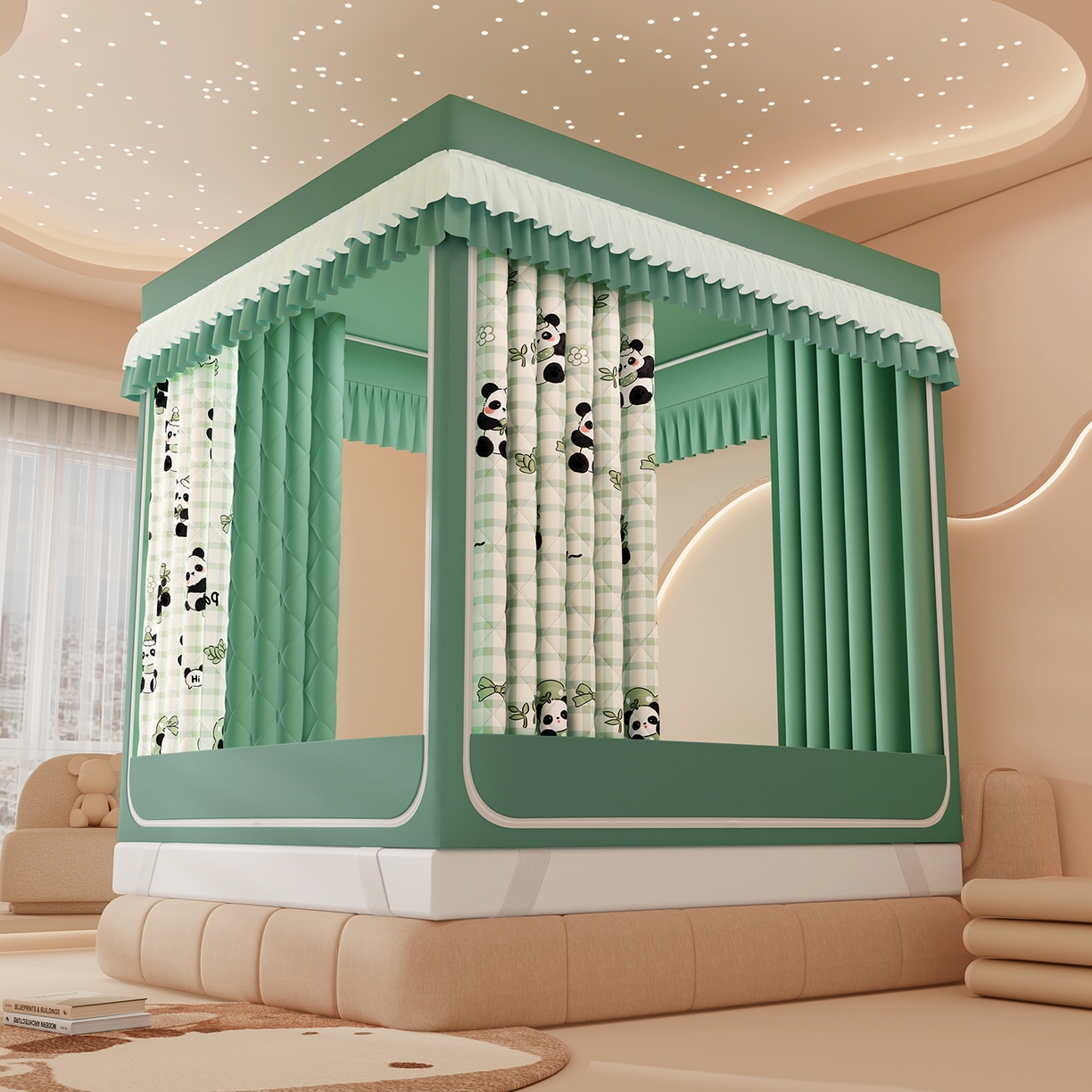 91家纺网 家纺一手货源 找家纺 浪幔纱蚊帐 2025新款卡通印花款夹棉蚊帐 岁岁平安