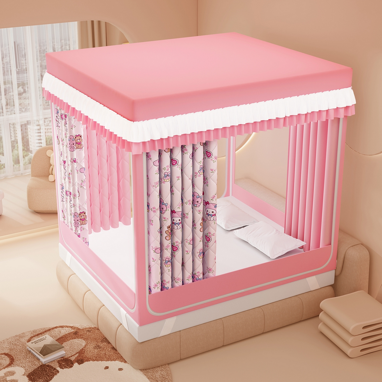 91家纺网 家纺一手货源 找家纺 浪幔纱蚊帐 2025新款卡通印花款夹棉蚊帐 甜心乐蒂