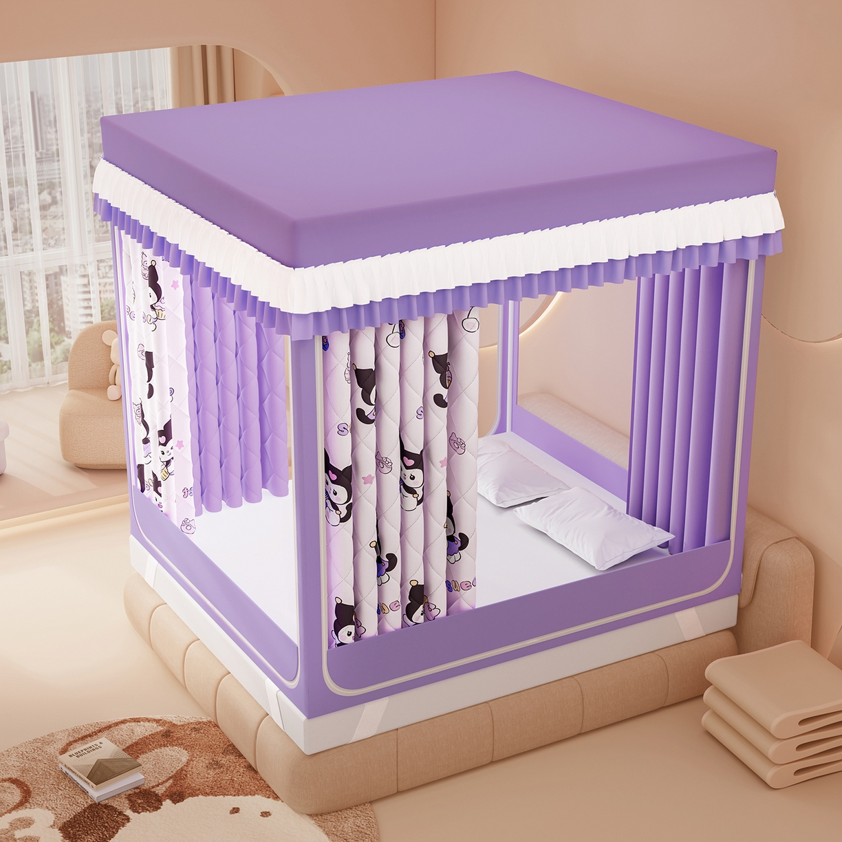 91家纺网 家纺一手货源 找家纺 浪幔纱蚊帐 2025新款卡通印花款夹棉蚊帐 甜心洛米