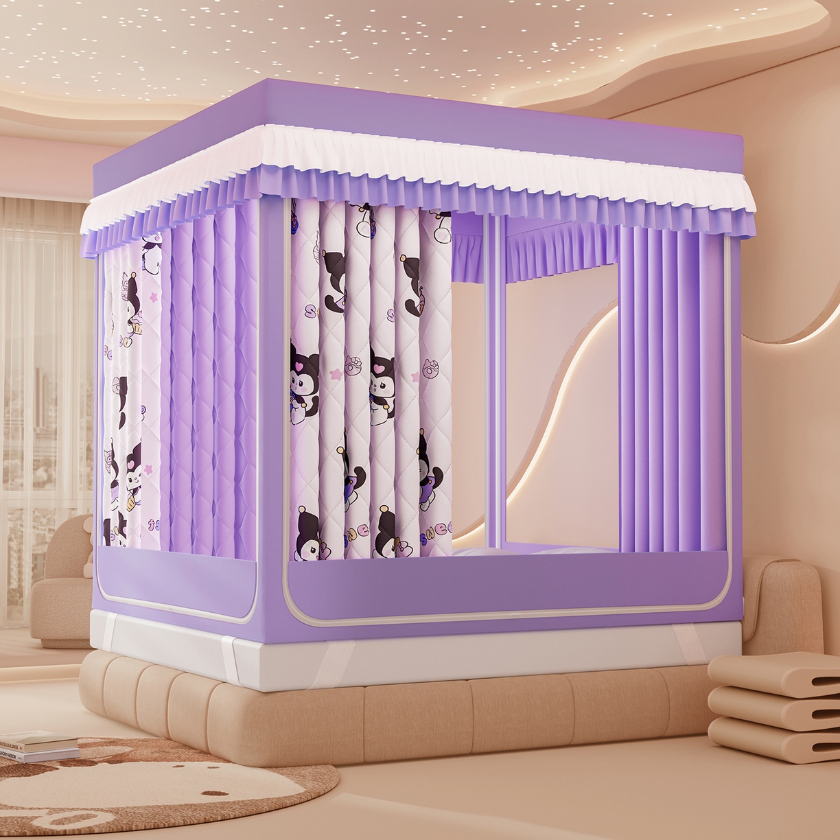 91家纺网 家纺一手货源 找家纺 浪幔纱蚊帐 2025新款卡通印花款夹棉蚊帐 甜心洛米